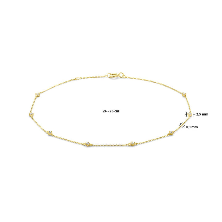 14k geelgouden enkelbandje met zirkonia – verstelbaar van 24 tot 26 cm