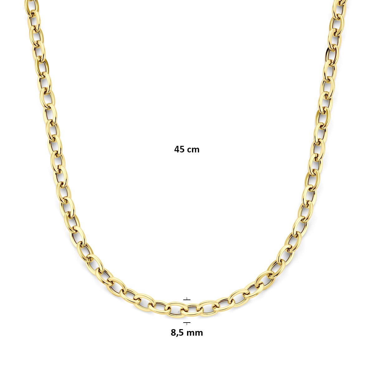 Collana da donna in oro giallo 14k con maglie a filo rotonde e rettangolari, 8,5mm