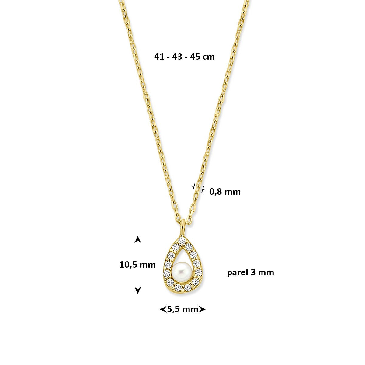 Collana in oro giallo 14k con perla e zirconia