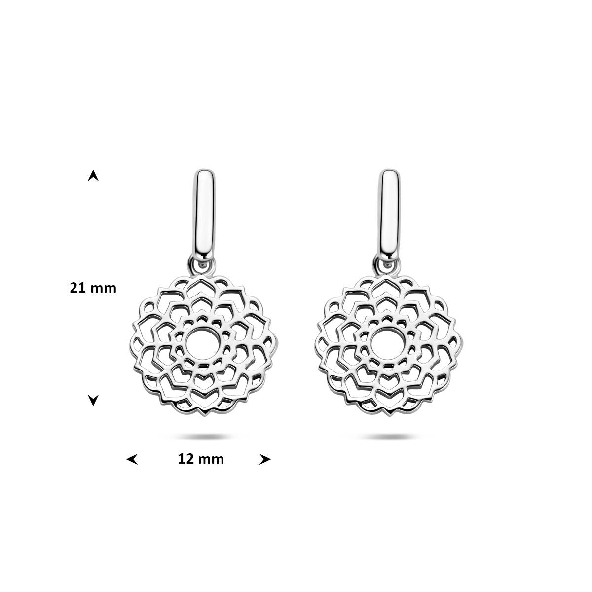 Orecchini pendenti in argento rodiato fiore