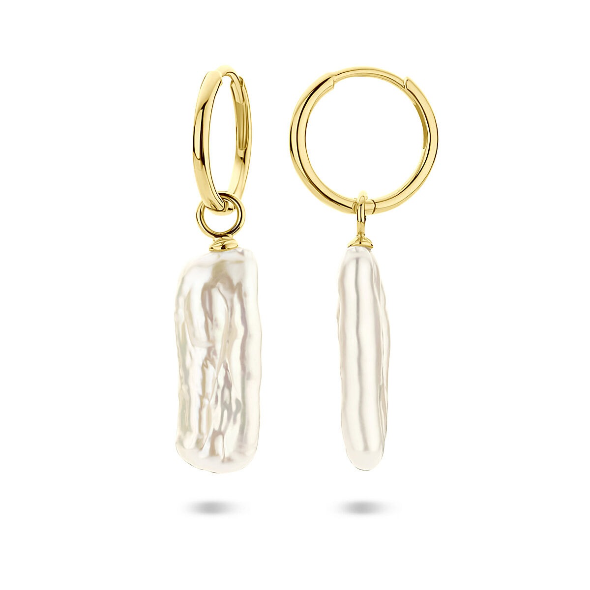 Orecchini a cerchio in argento dorato con perla – 38 mm