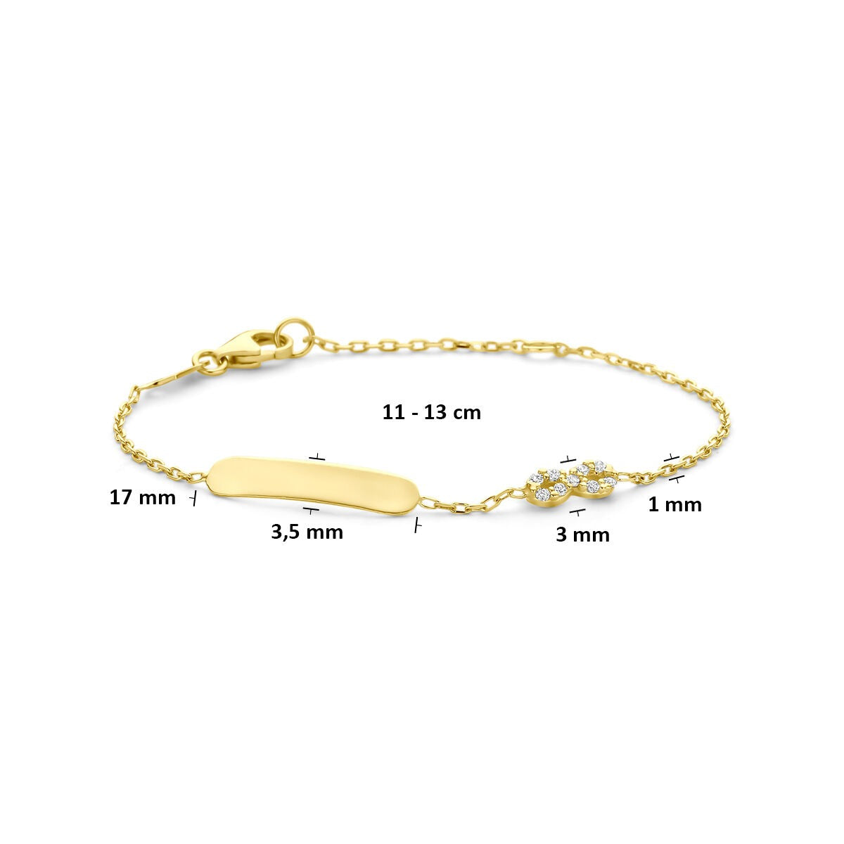 Bracciale Incisione in Oro 14k con Infinito e Zirconia – Bracciale per Bambini