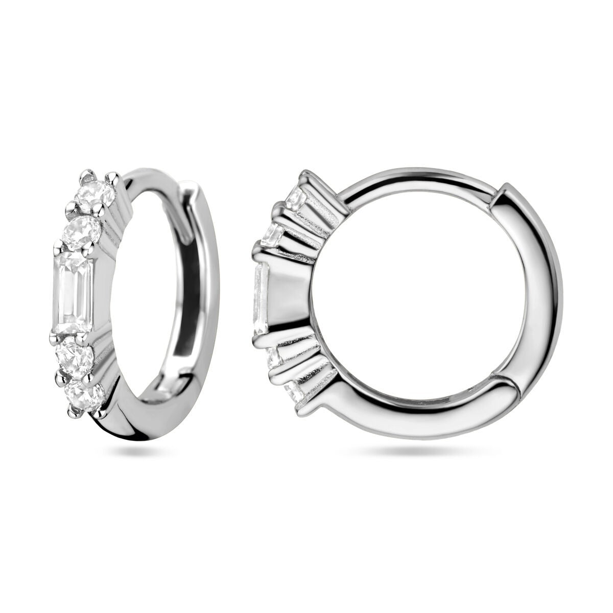 Orecchini a clip da donna in argento con zircone baguette – rodiato 11.5 mm