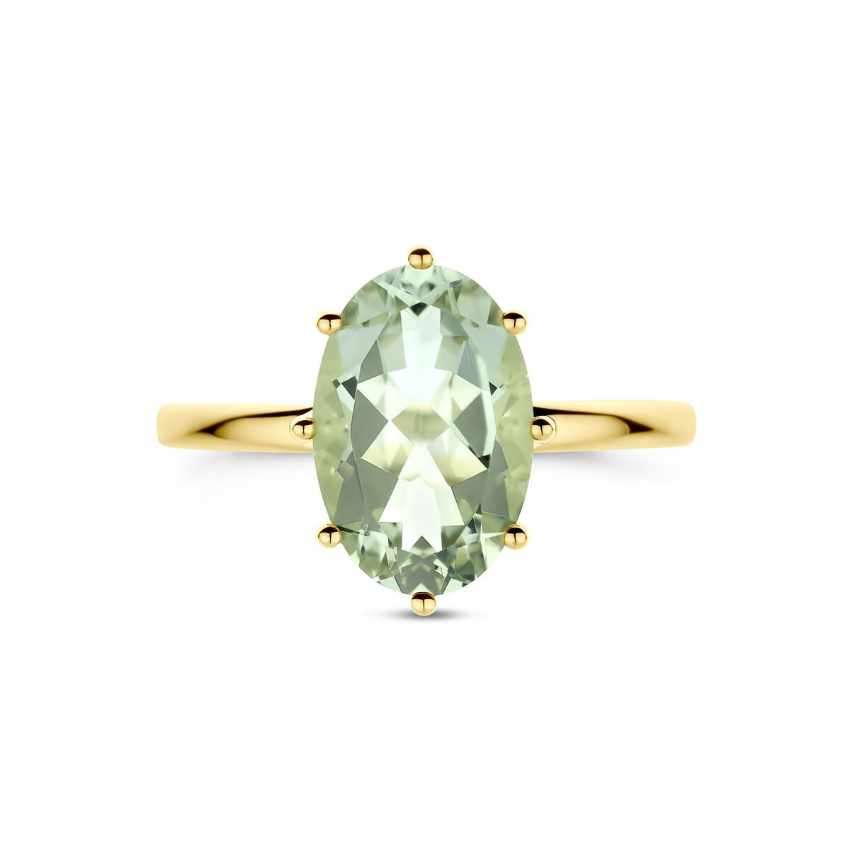 anello in oro giallo 14k con ametista verde