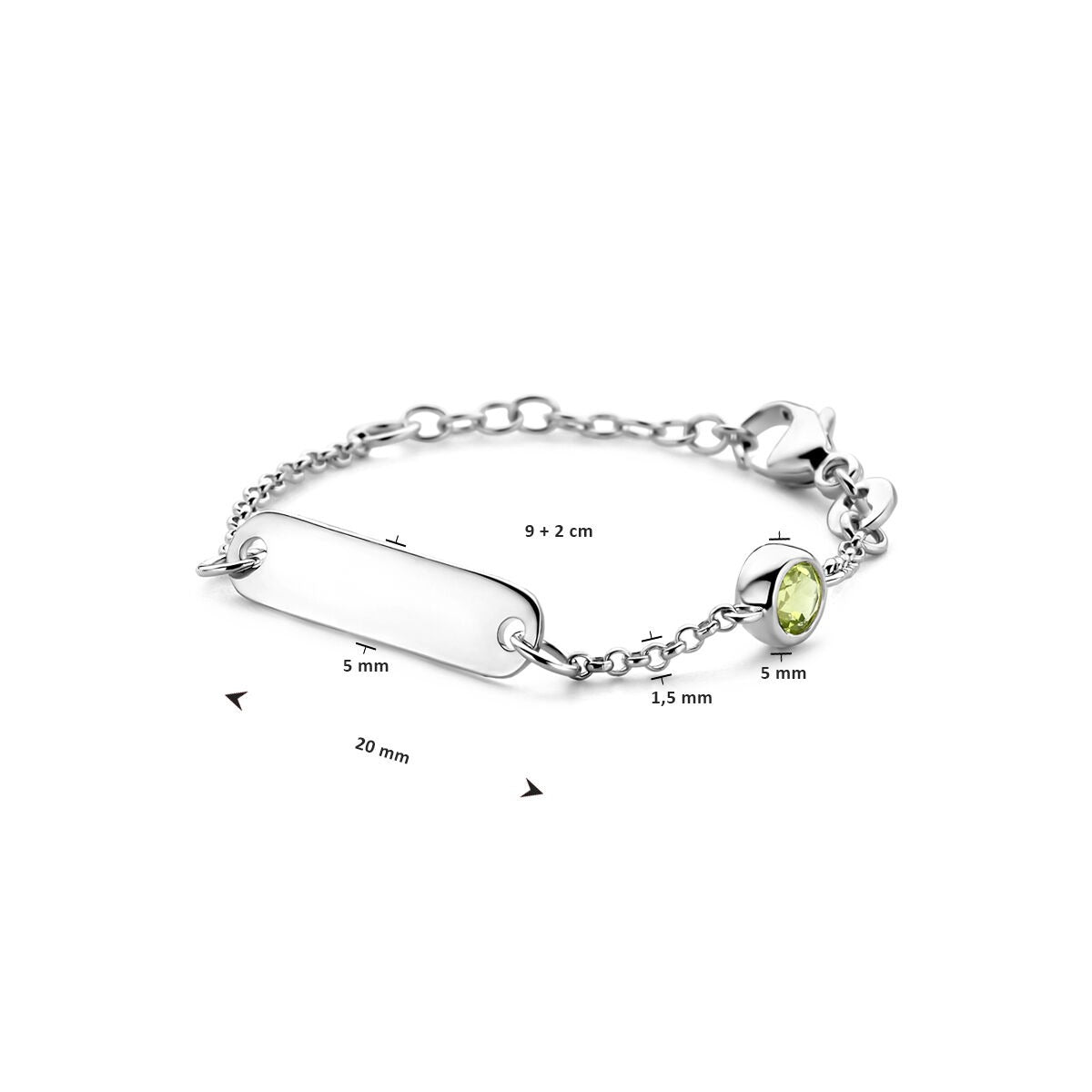 Bracciale da Incisione per Bambini in Argento Rodiato con Zaffiro – Regolabile 9–11cm