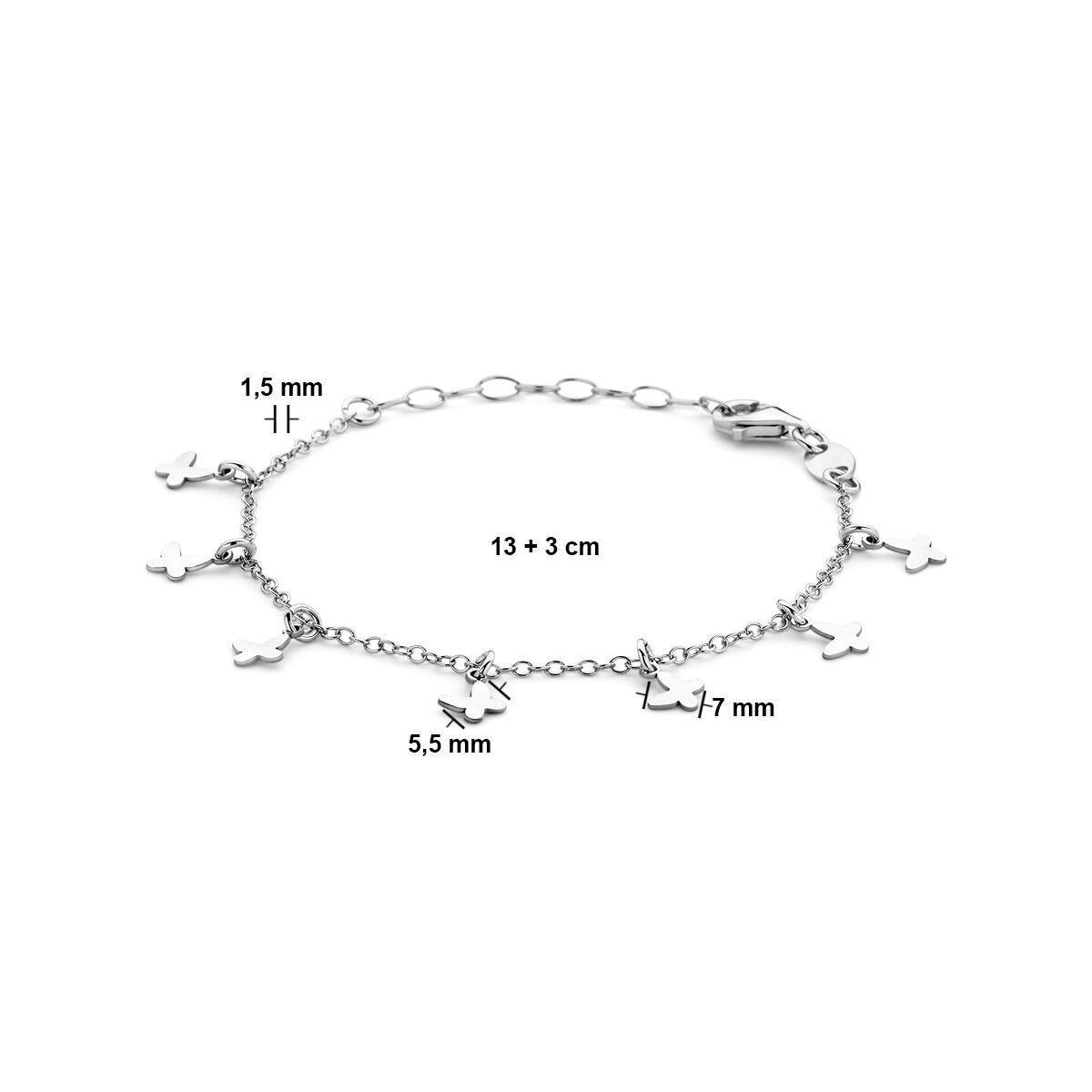Bracciale per bambini in argento rodiato con farfalle
