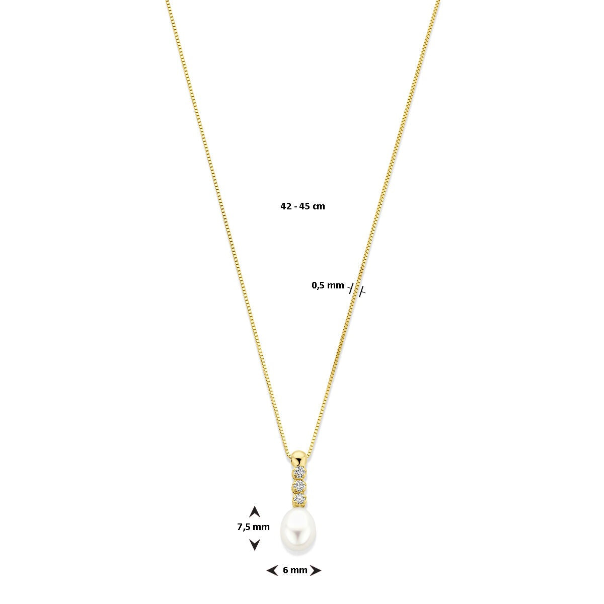 Collana in oro giallo 14k con zircone e perla d'acqua dolce