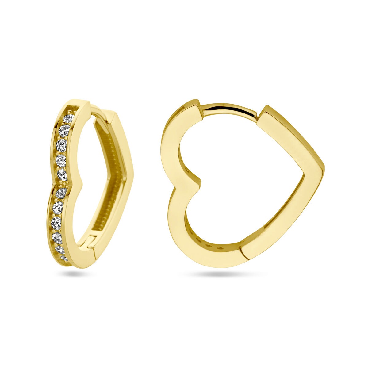 Orecchini a cerchio da donna in oro 14k con cuore e zircone – 14 mm