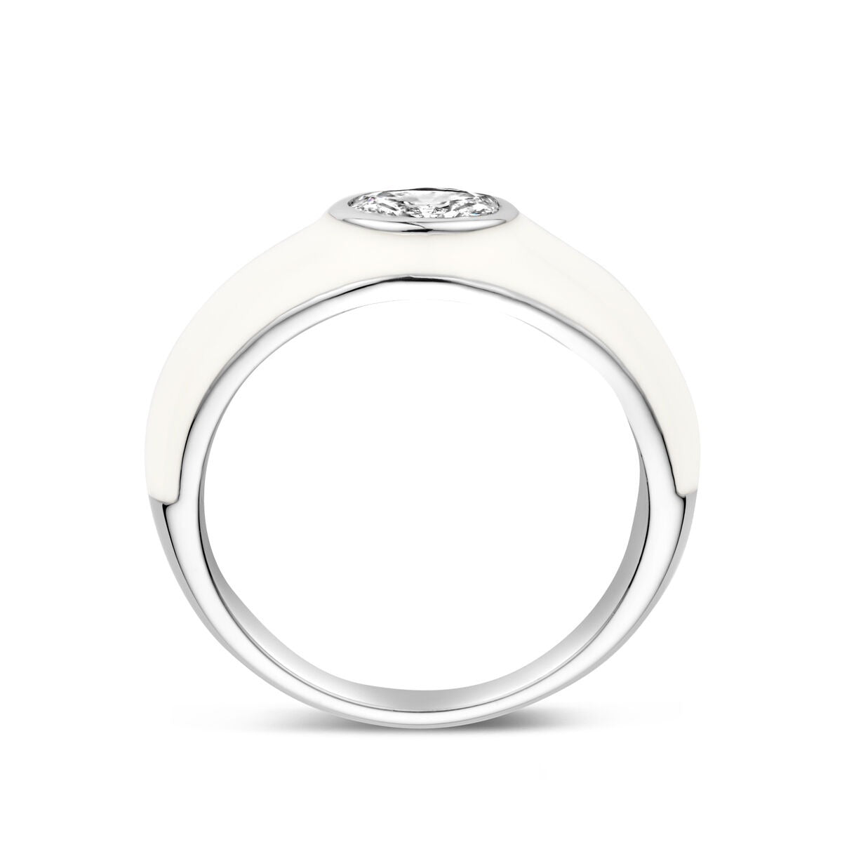 Anello in argento 925 rodiato con smalto bianco e zircone
