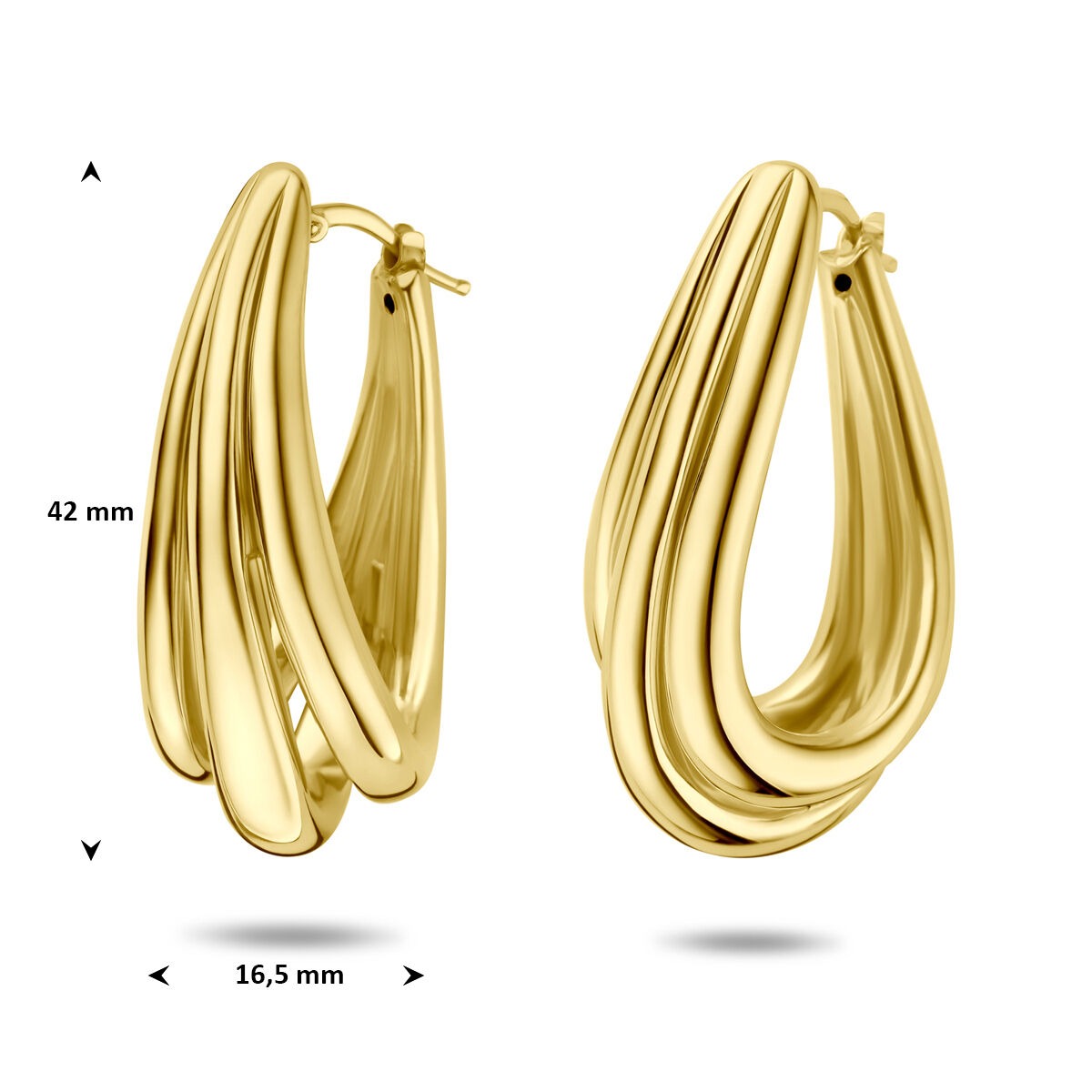Orecchini a cerchio in argento 925 placcato oro 42 x 16,5 mm da donna