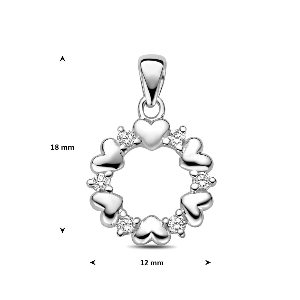 Ciondolo in argento rodiato con cuoricini e zirconia