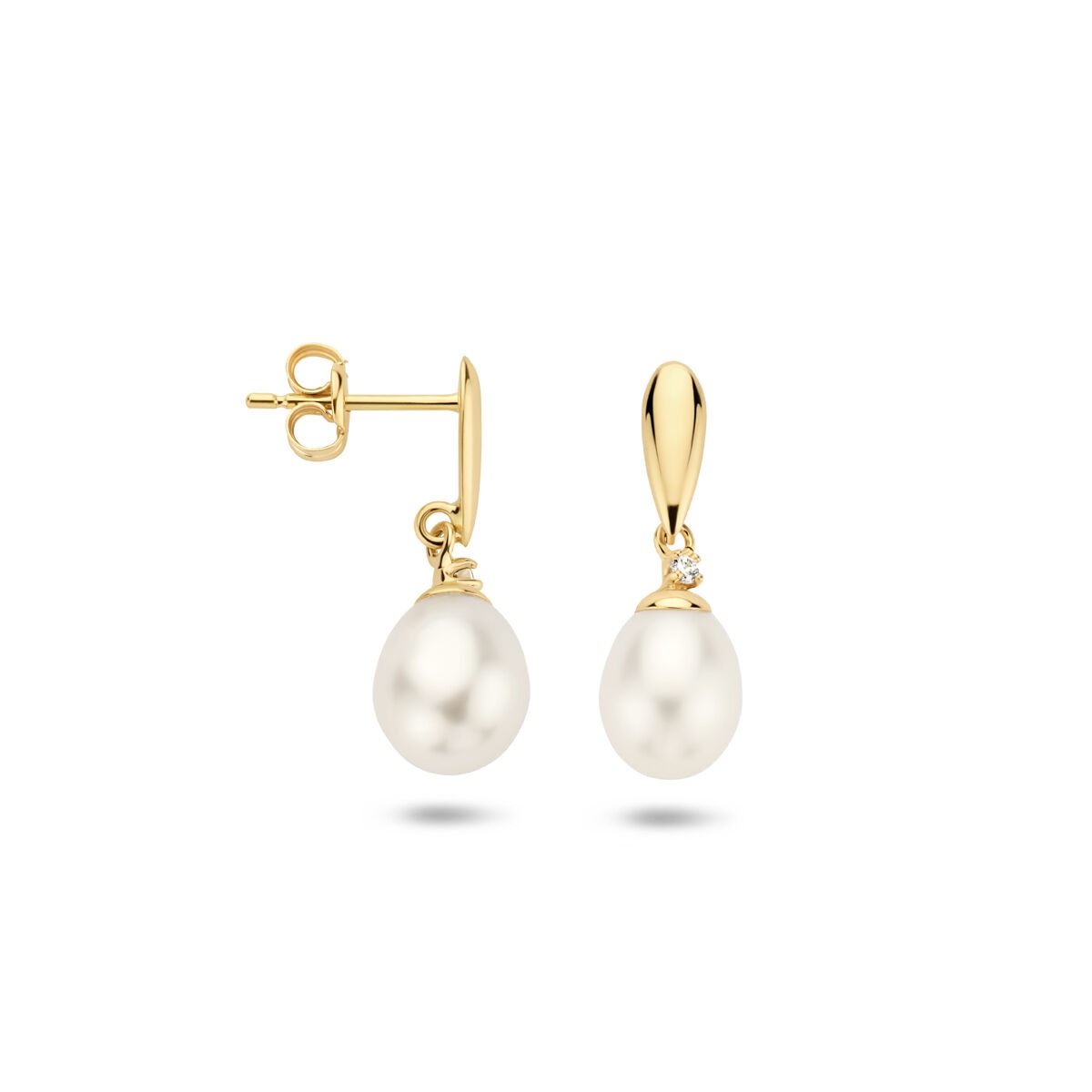 Orecchini pendenti color oro giallo 9k con perla d'acqua dolce e zirconi – Donna