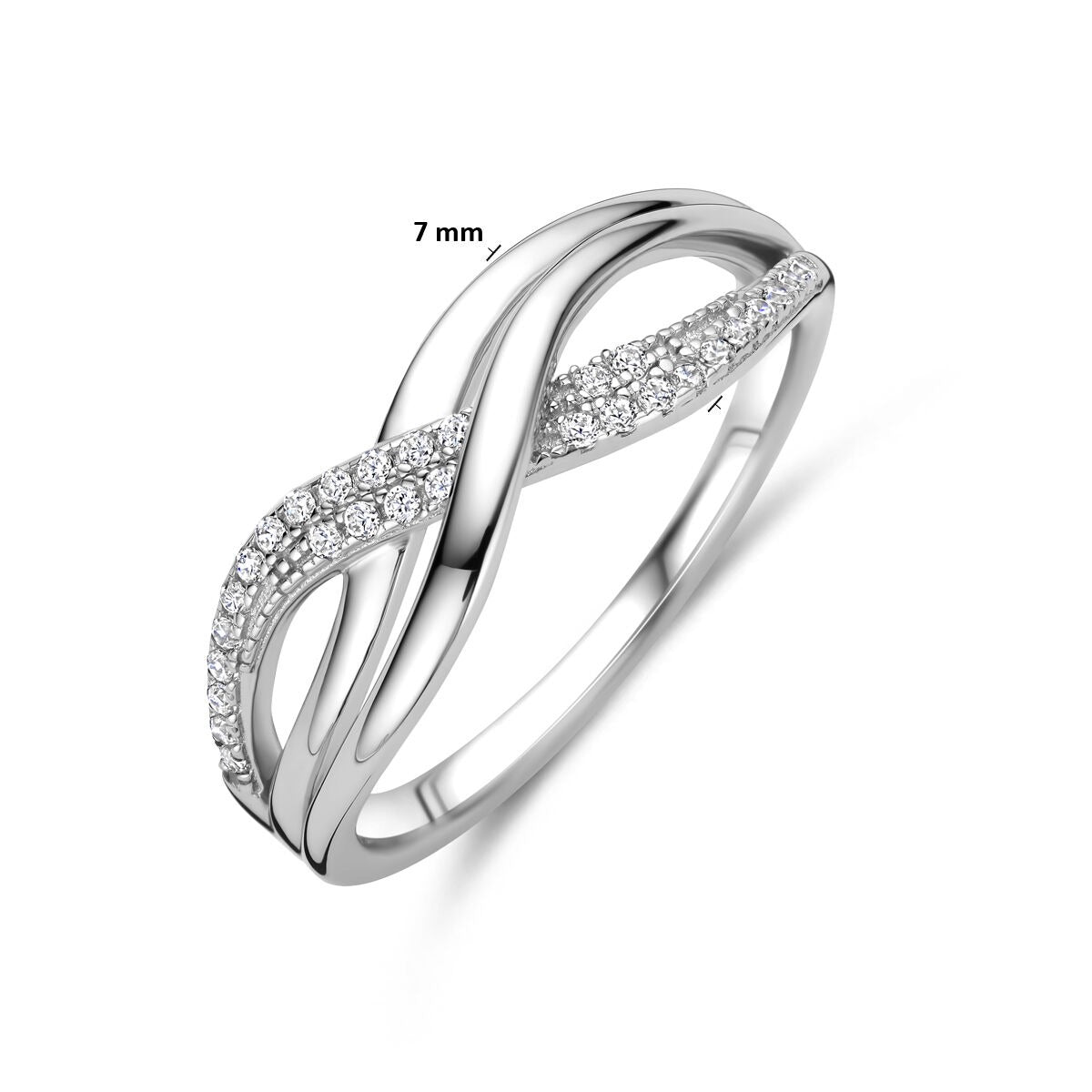 Anello da donna in argento rodiato con zirconia – largo 7 mm