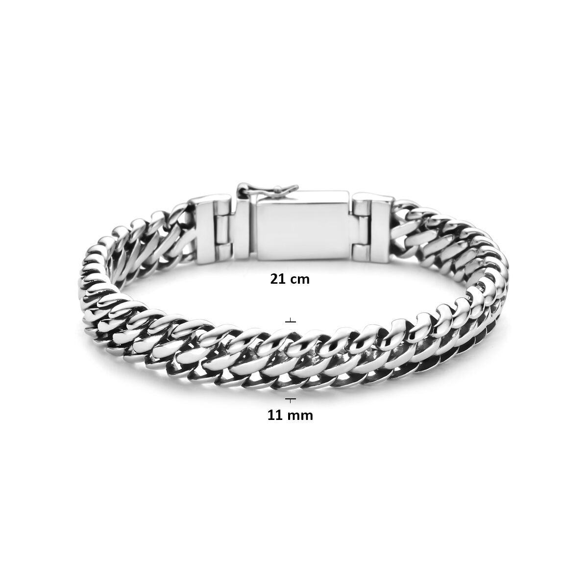 Bracciale da Uomo in Argento Ossidato – Maglia Gourmette Doppia 11 mm