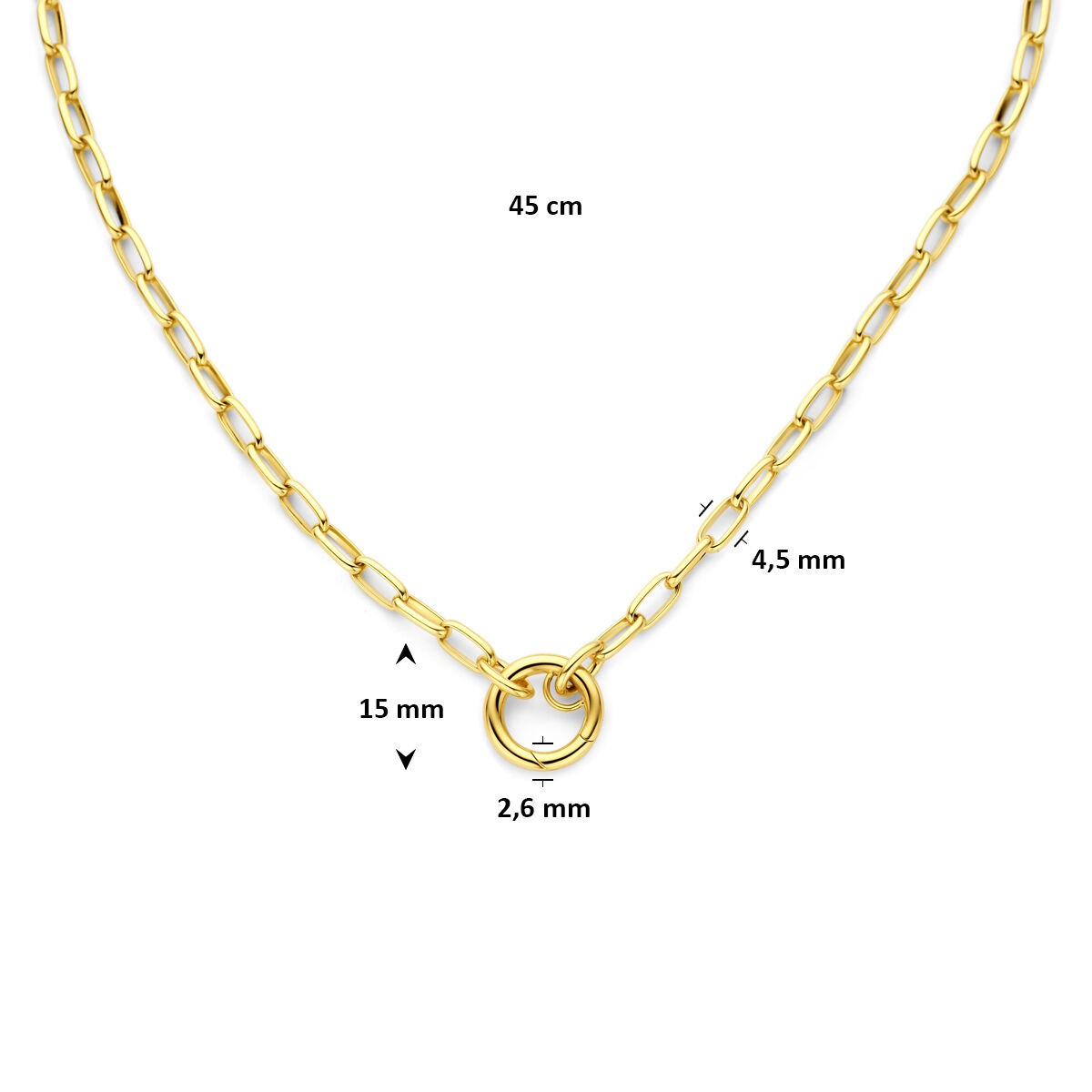 Collana in oro giallo 14k con maglia paperclip – design Closed Forever