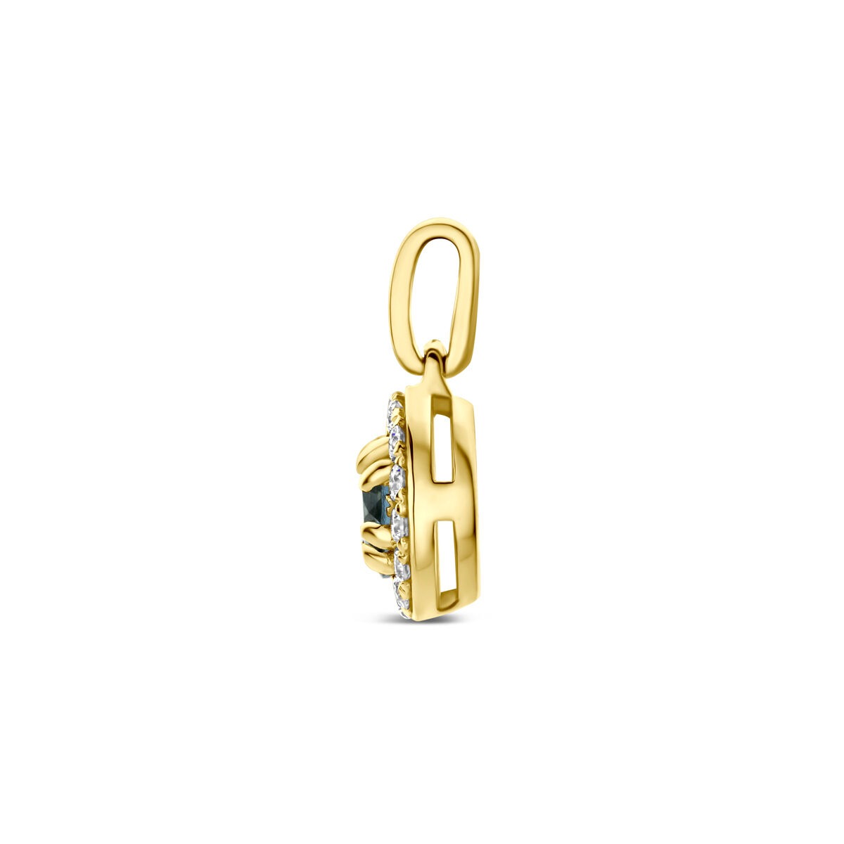 Ciondolo in oro giallo 14k con topazio London blue e diamante lab grown