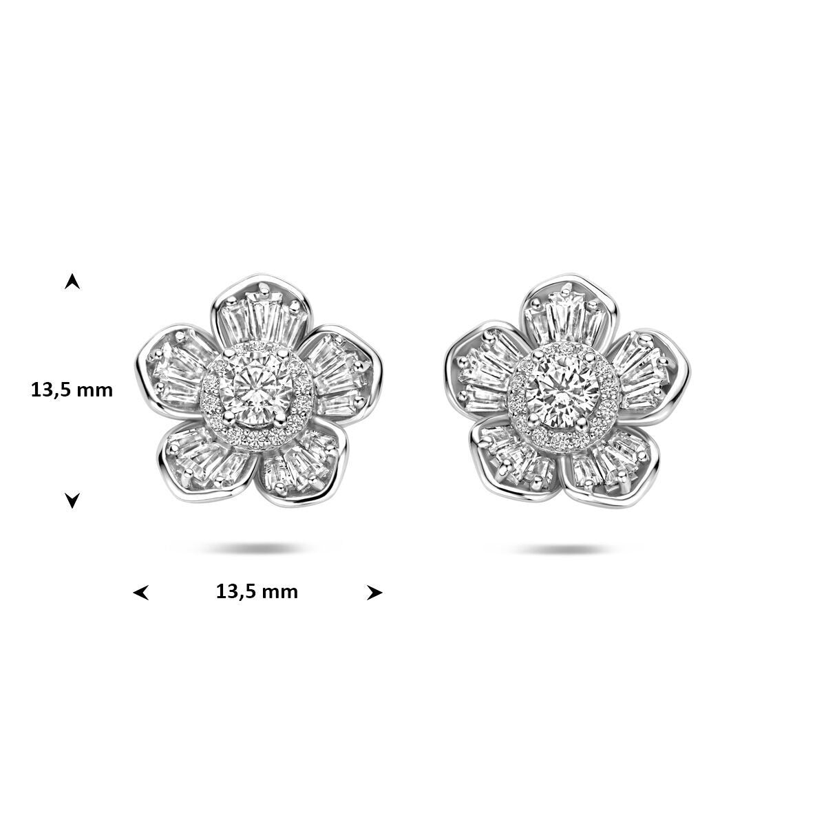 Orecchini a bottone in argento rodiato a fiore con zirconia