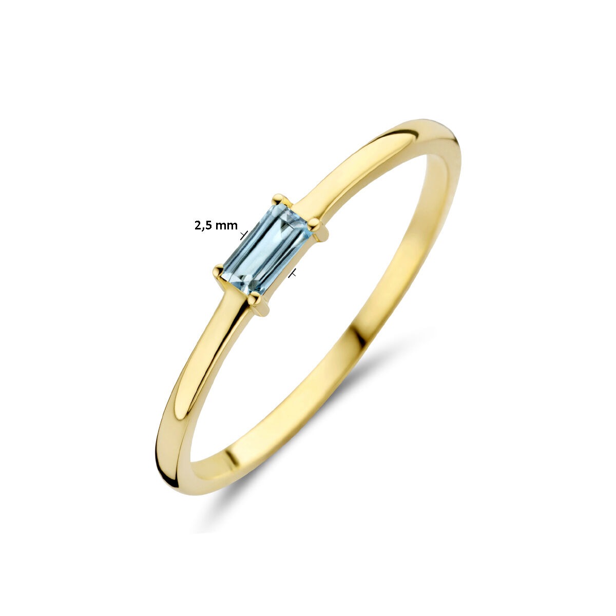 Anello in oro giallo 14k con acquamarina taglio baguette