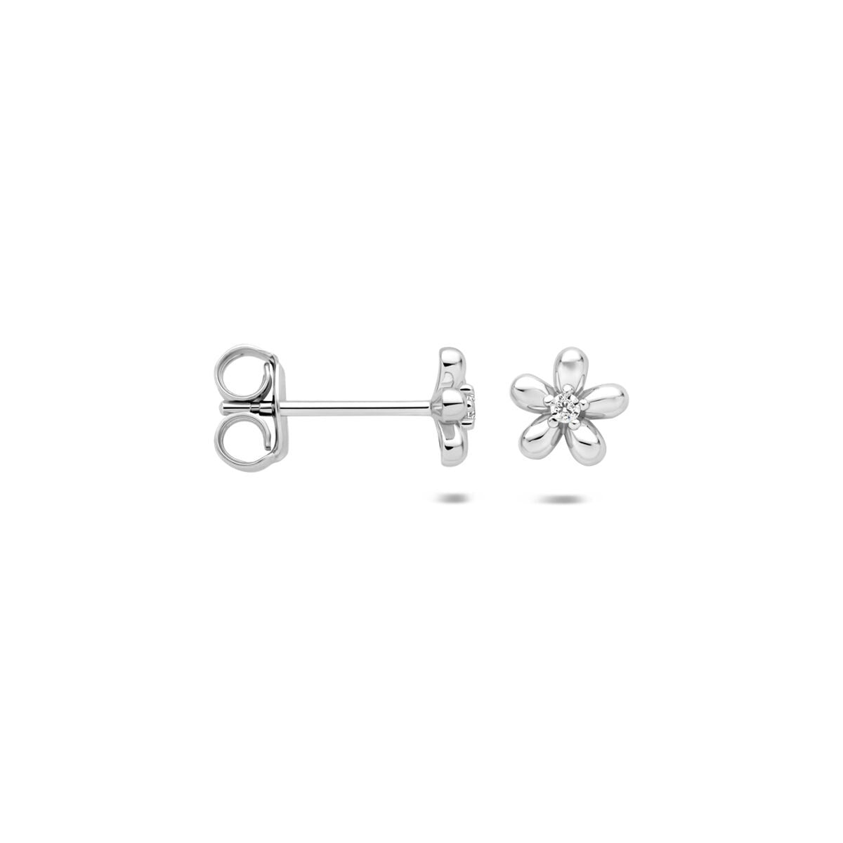 Orecchini a bottone in argento 925 fiore con zircone