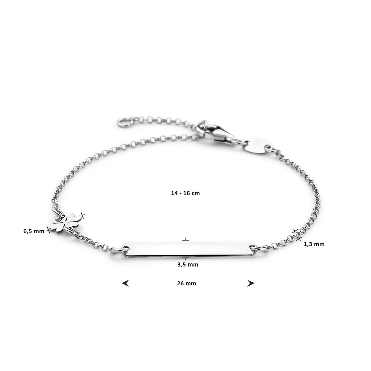 Bracciale da incisione per bambini in argento rodiato con quadrifoglio