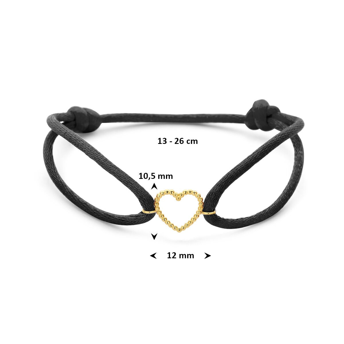 Bracciale in raso nero con cuoricino in oro 14k