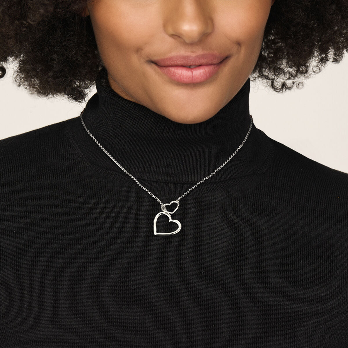 Collana in argento 925 rodiato con doppio cuoricino
