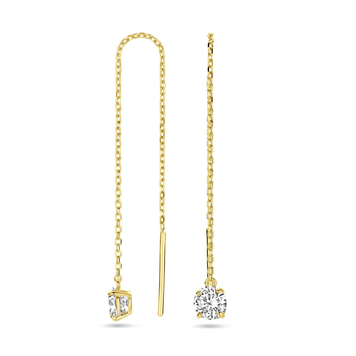 Orecchini a filo in oro giallo 9k con zircone