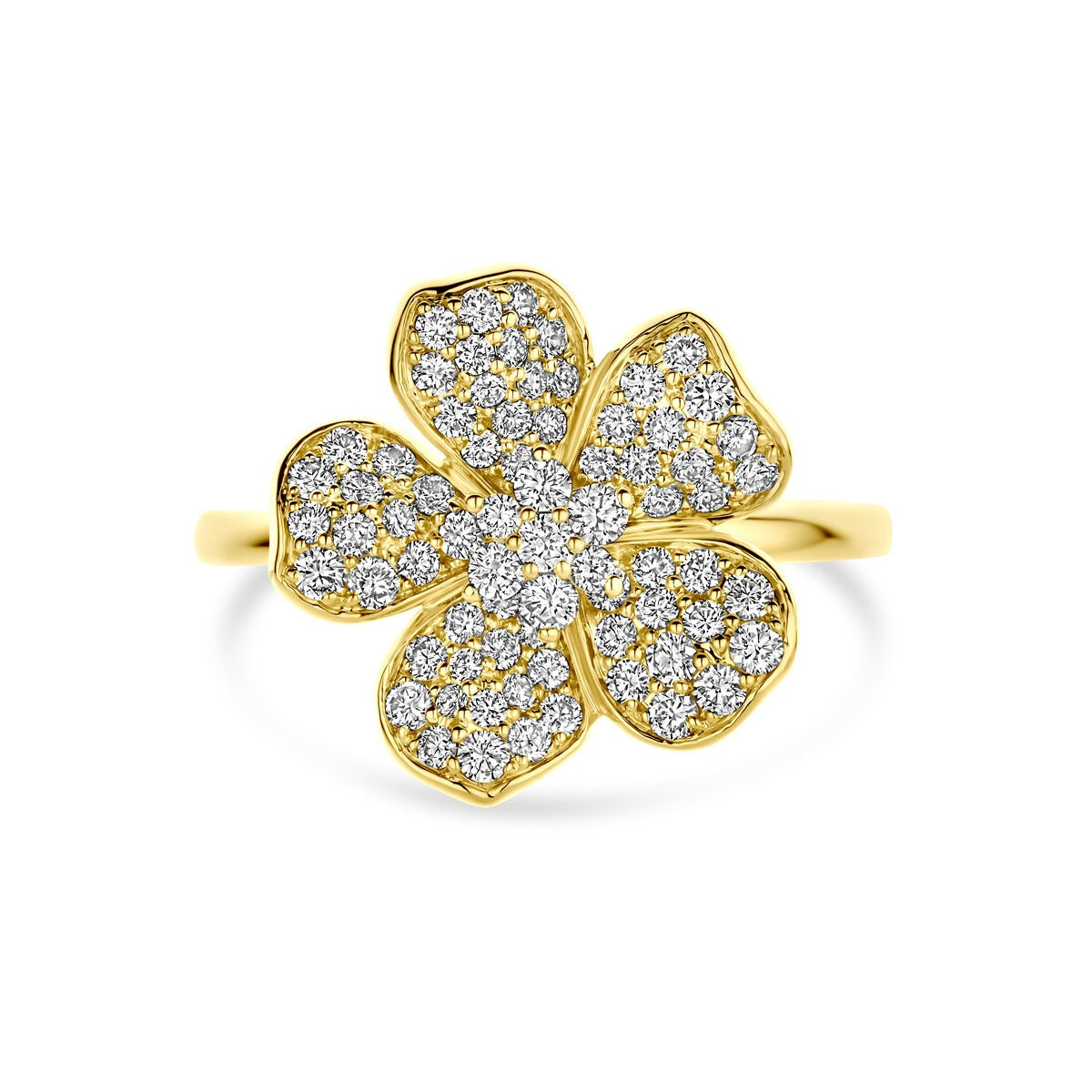 Anello a Fiore in Oro Giallo 14k con Diamante – Eleganza in Fiore per Donna
