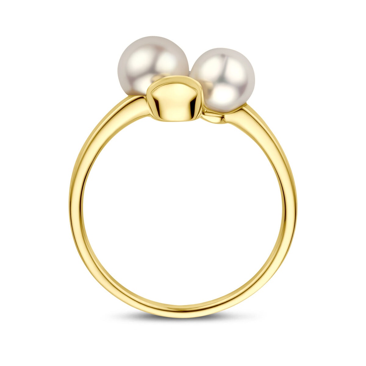 Anello da donna in oro giallo 14k con perla e diamante – largo 11 mm