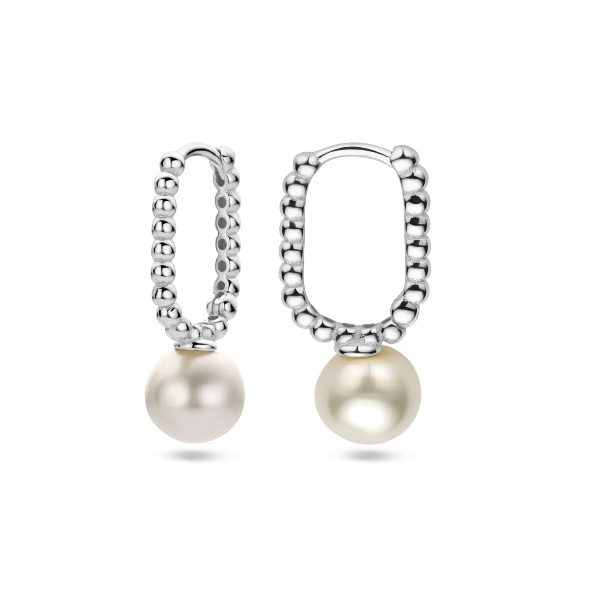 Orecchini a cerchio da donna in argento con perla sintetica – rodiato 20 mm