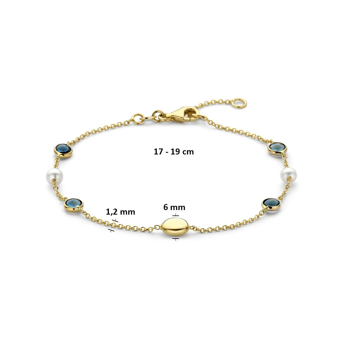 Bracciale in oro giallo 14K con perle e topazio London blue
