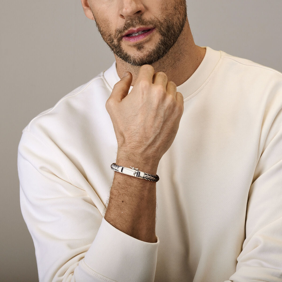 Bracciale da uomo in argento ossidato - maglia a coda di volpe 9 mm