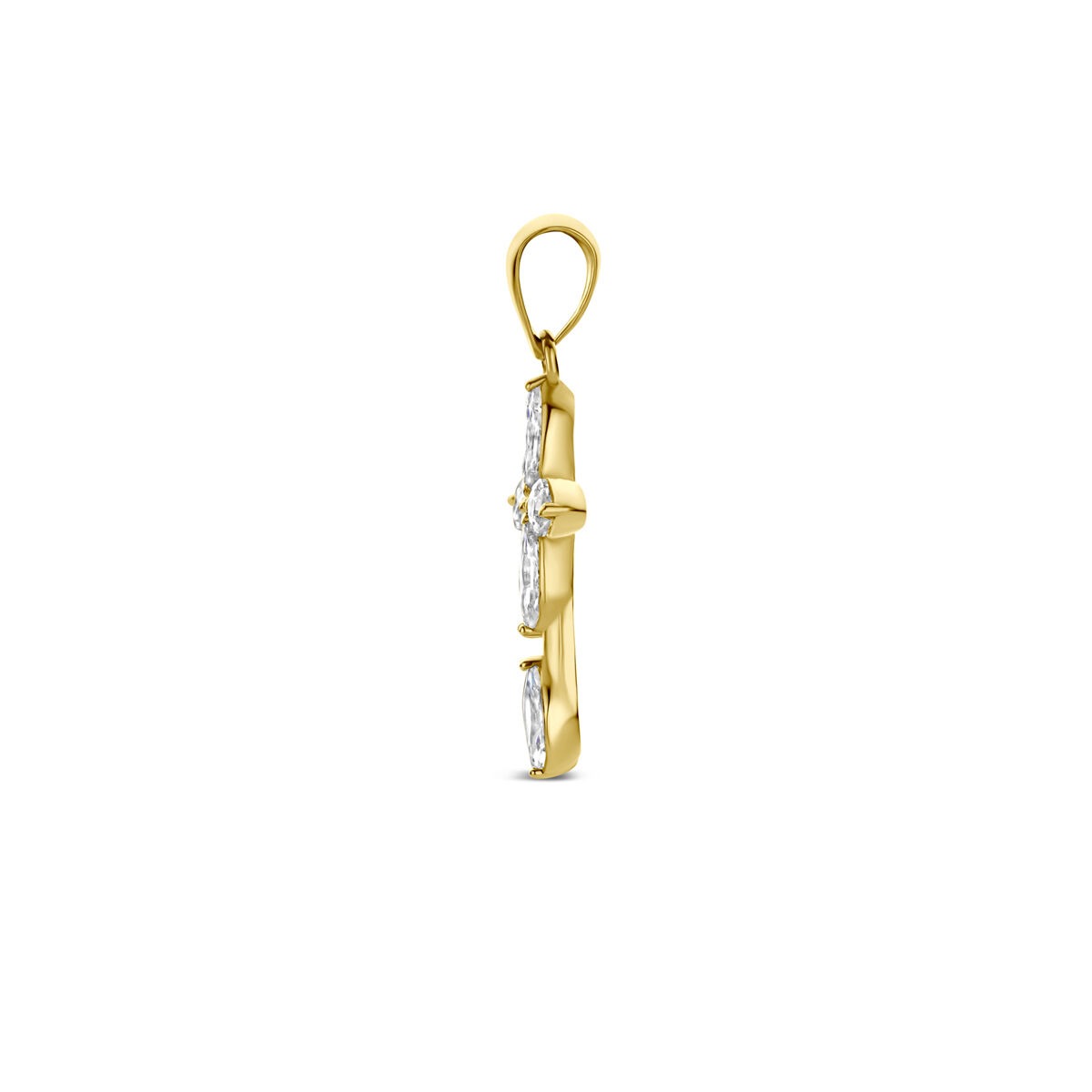 Ciondolo a croce in oro giallo 14k con zirconi
