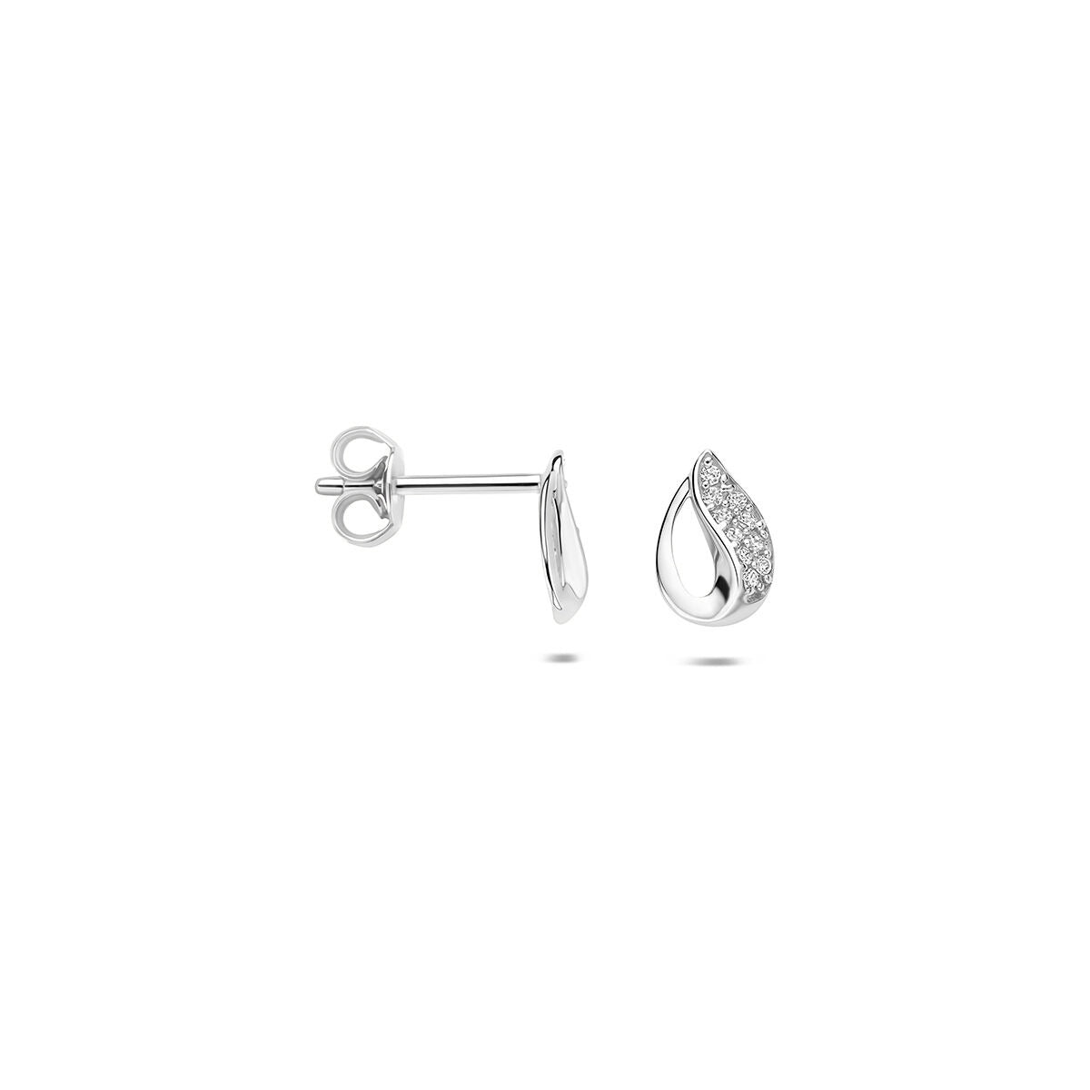 Orecchini a bottone in argento 925 rodiato con zirconia pavé