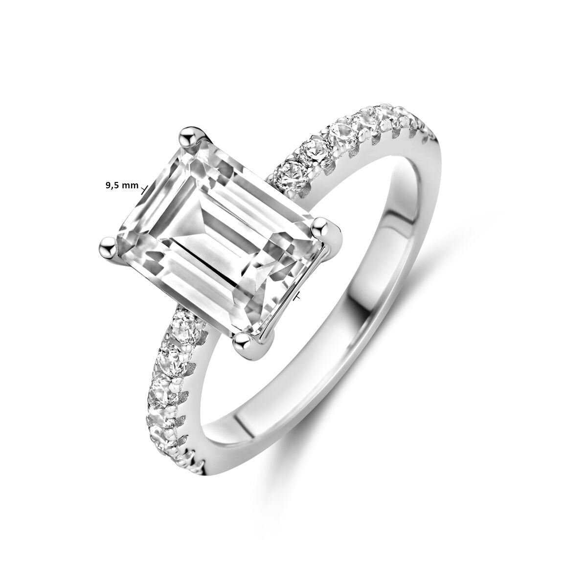 Anello in argento con zircone taglio smeraldo – argento 925 rodiato