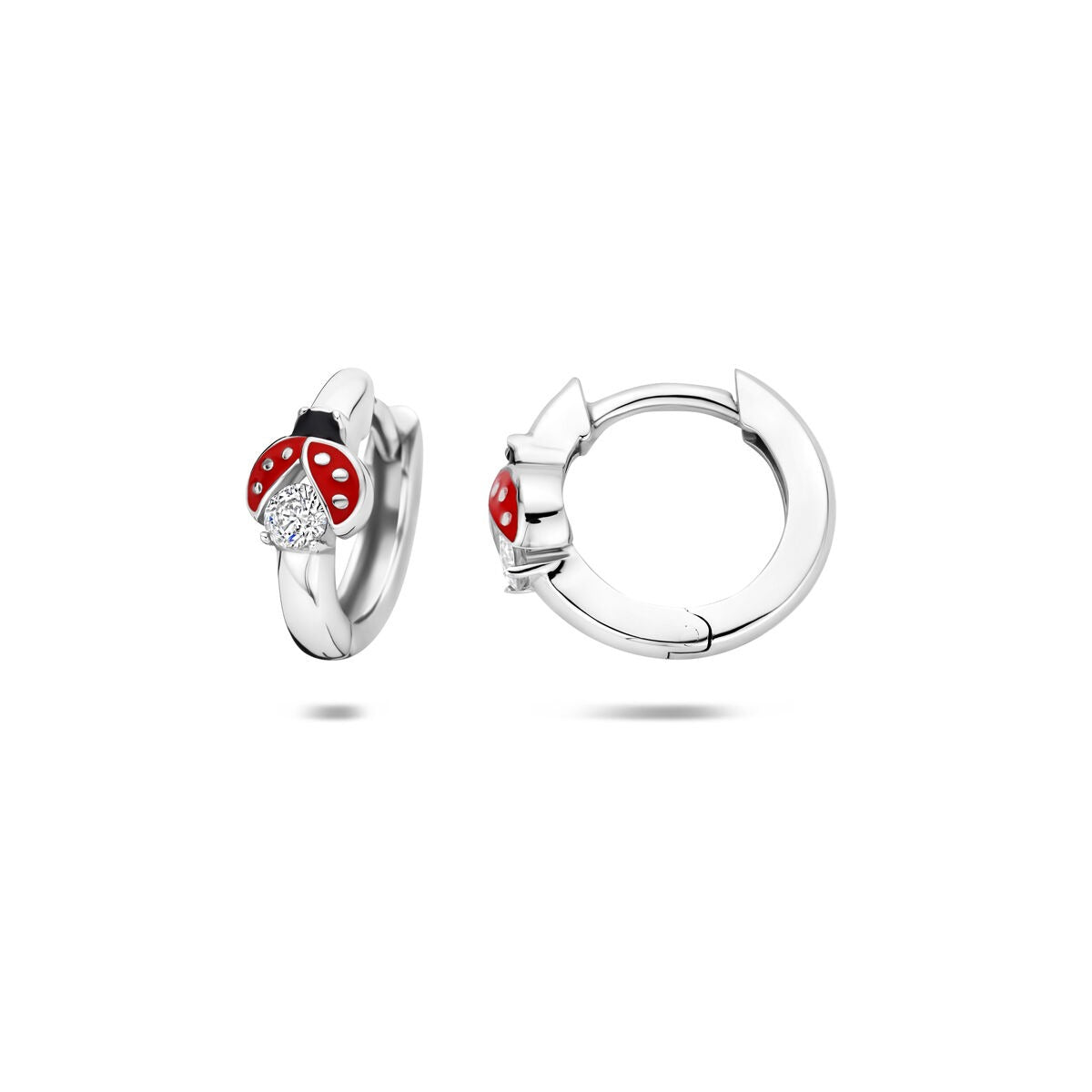 orecchini a cerchio con chiusura a scatto coccinella 11,5 mm argento rodiato