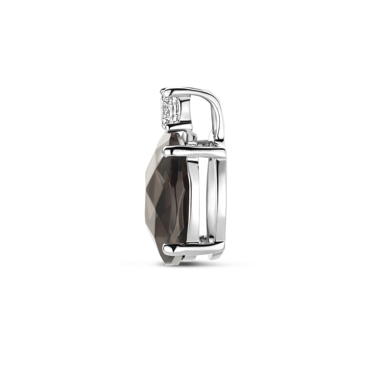 Ciondolo in argento con quarzo fumé e zirconia – argento 925 rodiato, 13 x 8 mm