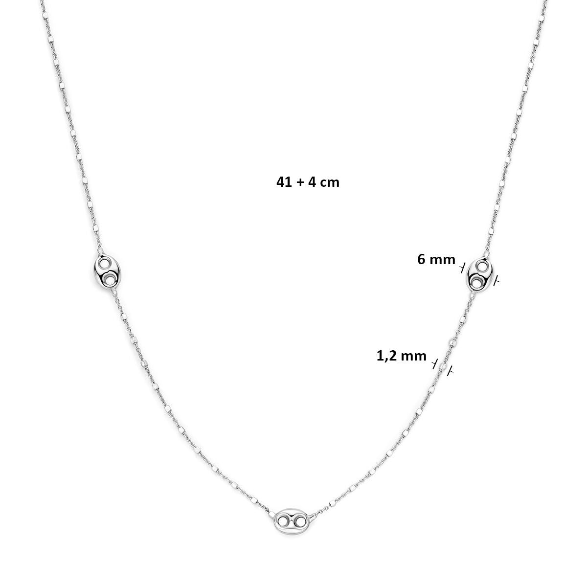 Collana in argento 925 rodiato con maglie a chicco di caffè