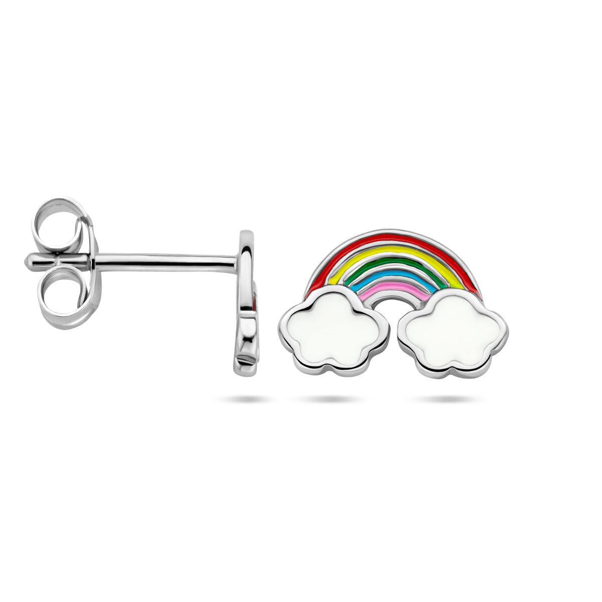 Orecchini a Perno 925 in Argento Rodiato Arcobaleno con Nuvole
