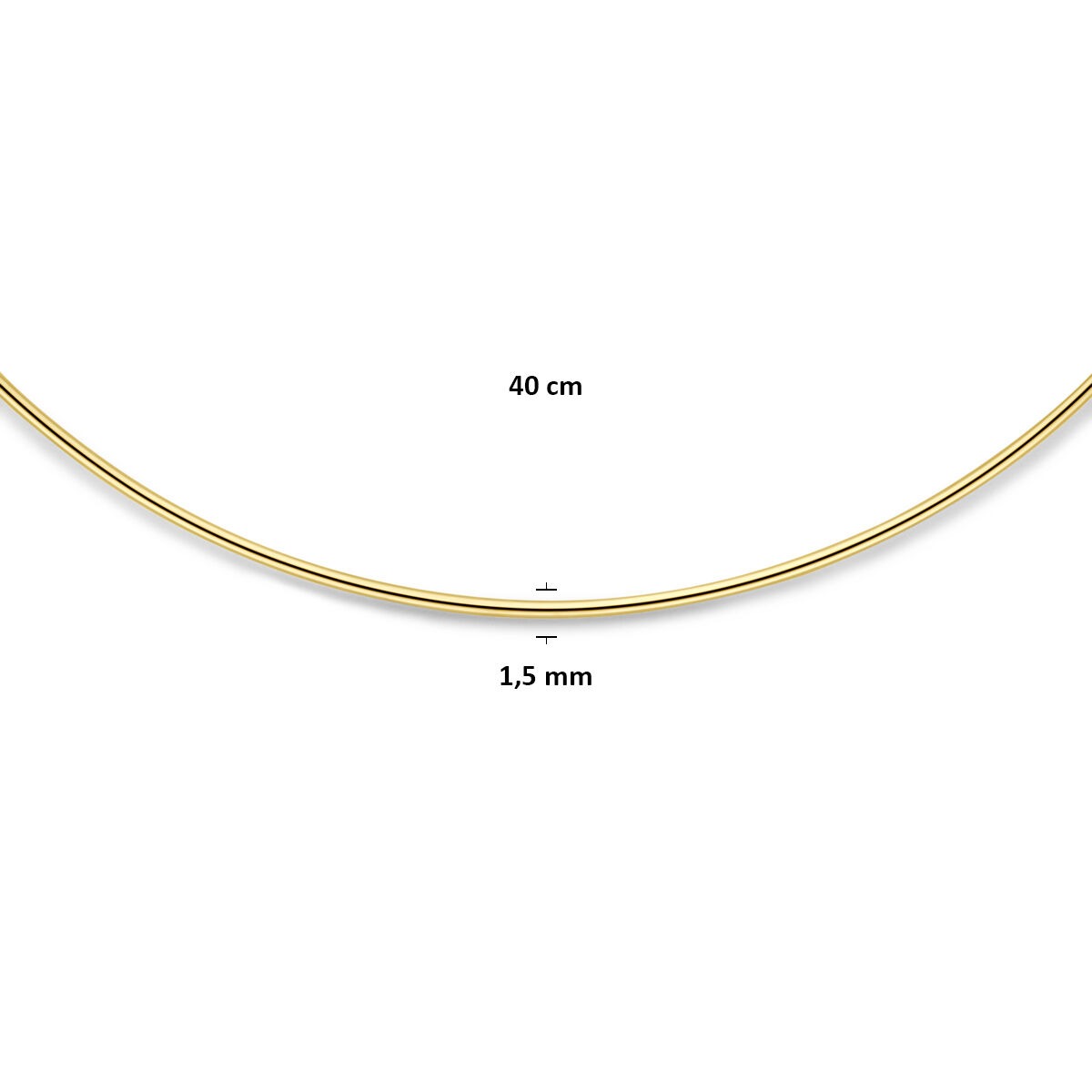 Collana d'oro senza ciondolo 14k rigida con chiusura a moschettone 1,5 mm 40 cm