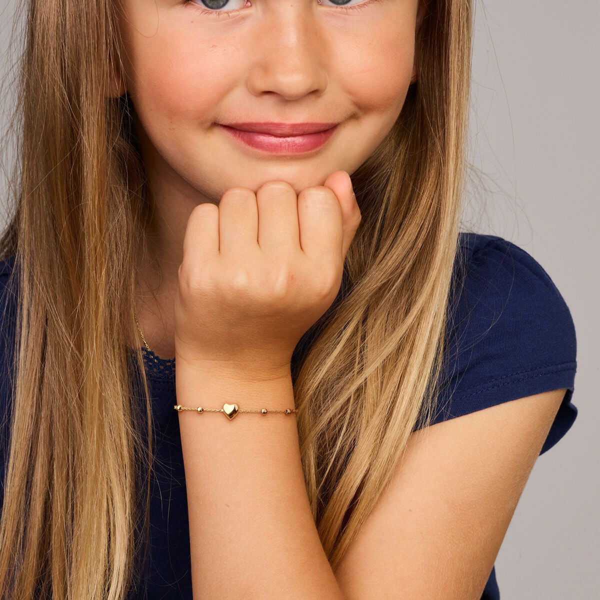 bracciale per bambini in oro giallo 14k con cuore e pallini