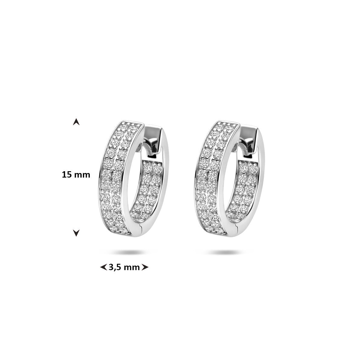 Creole in argento rodiato con zirconia 15x3,5mm