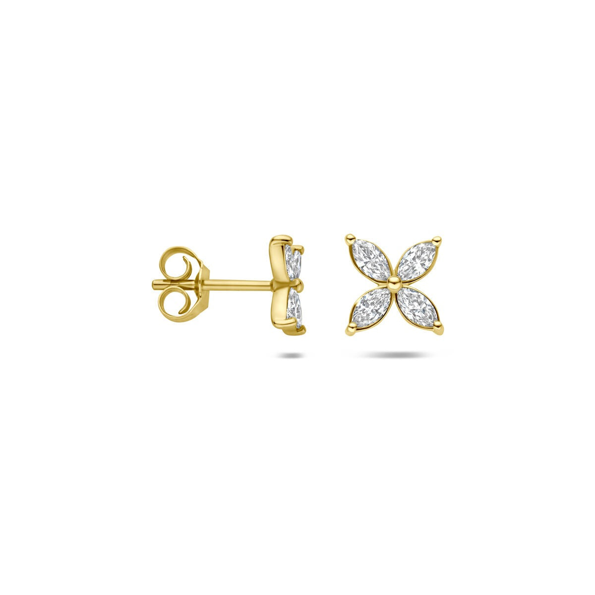 Orecchini a bottone in oro giallo 14k con diamante lab grown a fiore