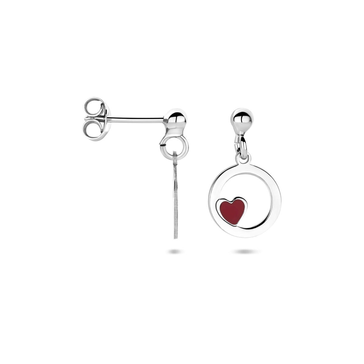 Orecchini pendenti per bambini a cuore in argento rodiato con smalto 17 mm