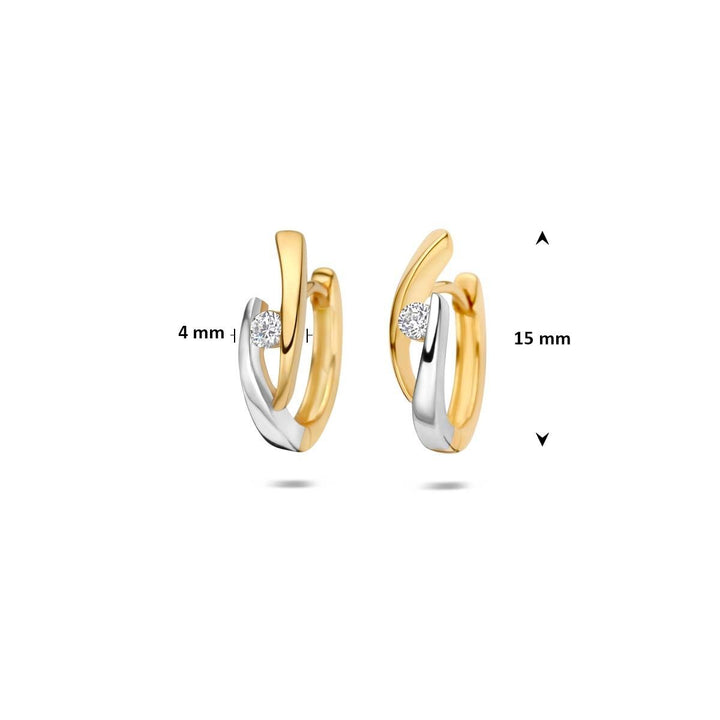 9k Geelgouden bicolor klapoorringen met zirkonia