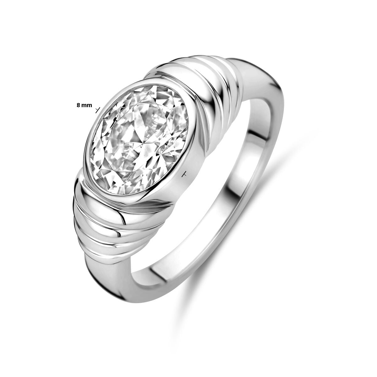 Anello da donna in argento con zirconia ovale – argento 925 rodiato, largo 8 mm