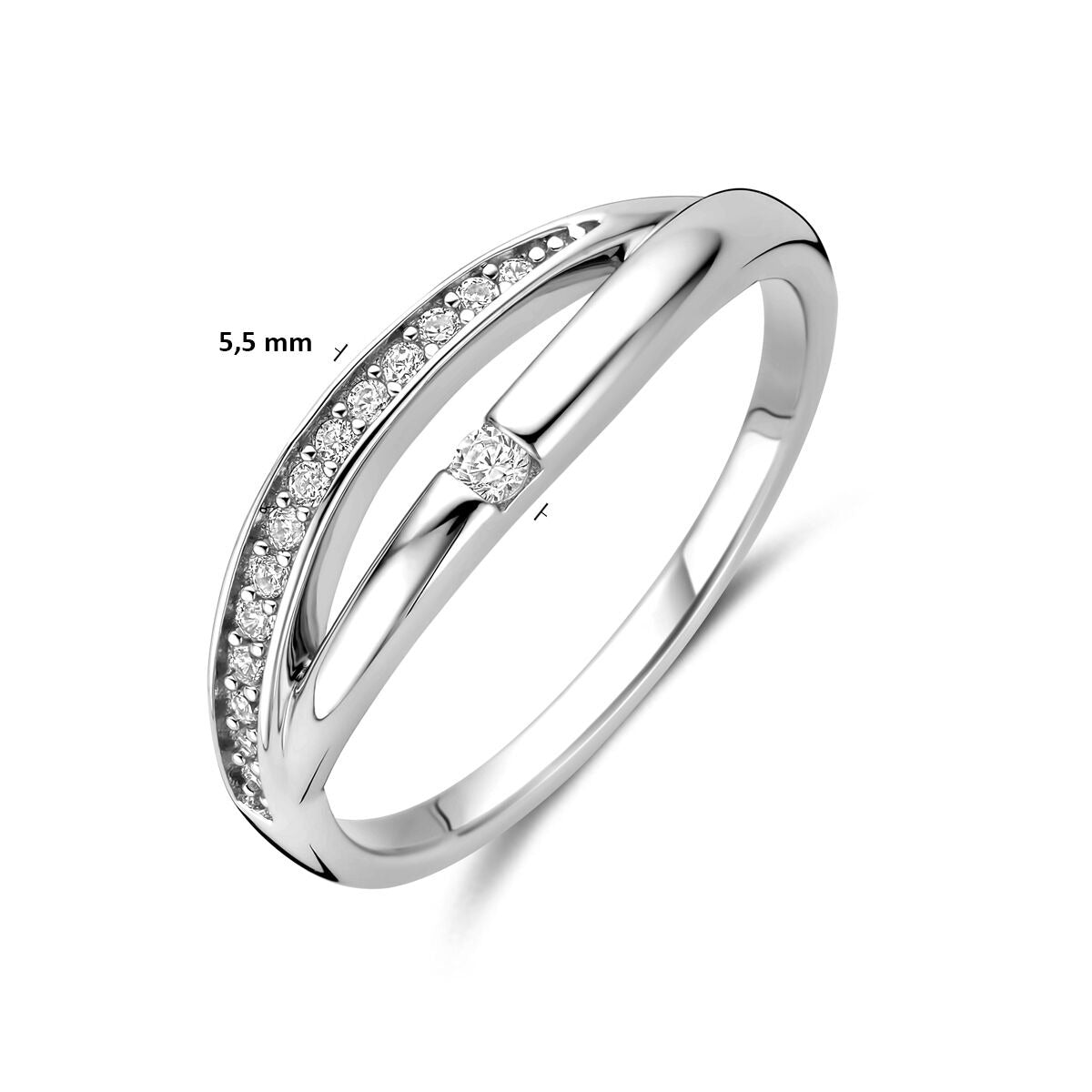 Anello da donna in argento con zirconia – design entourage rodiato