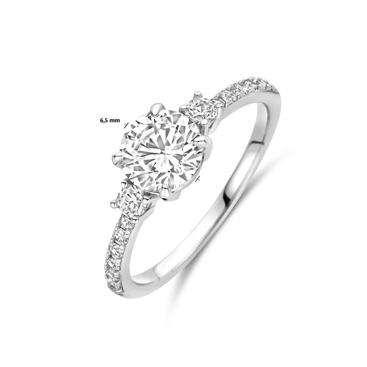 Anello da donna in argento con zircone taglio brillante – argento 925 rodiato, largo 6,5 mm