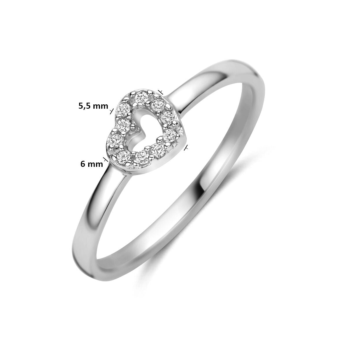 Anello in argento 925 rodiato con cuoricino e zirconia