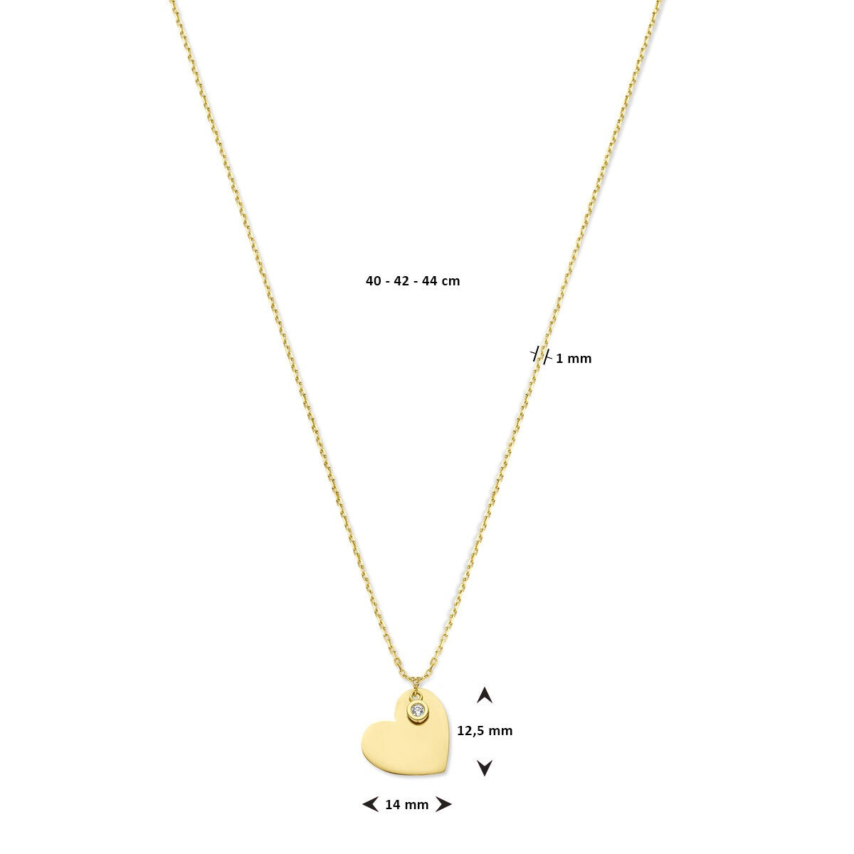 collana in oro giallo 14k con cuore e zircone